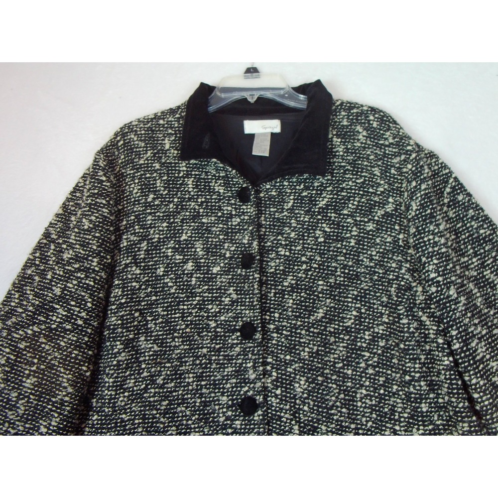 Spiegel Woman's Jacket Textured Tweed Like Black Multi Velvet Collar Size 24W